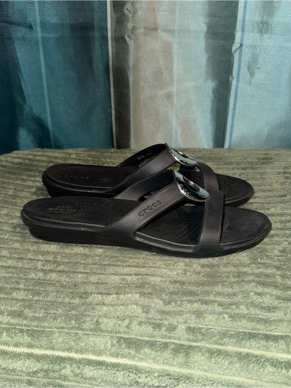 CROCS Women's Black Slide Sandals with Silver Accent